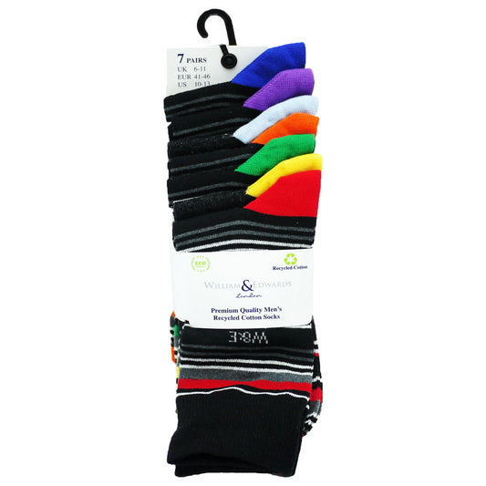 William & Edwards London Mens Socks Cotton Material Striped Colours Uk 6-11