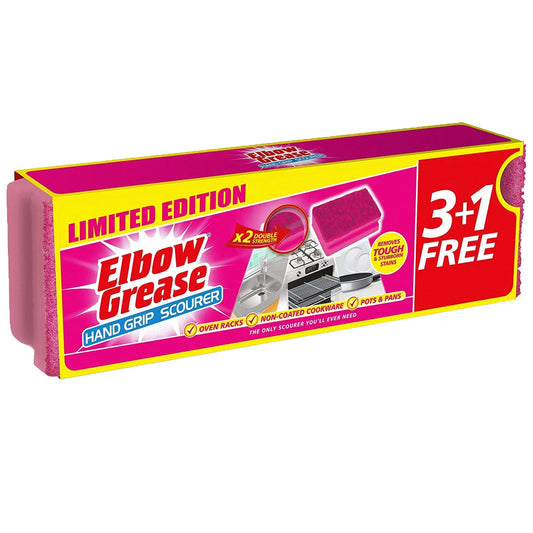 Elbow Grease Heavy Duty Hand Grip Scourer Sponge Removes Kitchen Stain Pink 4Pk