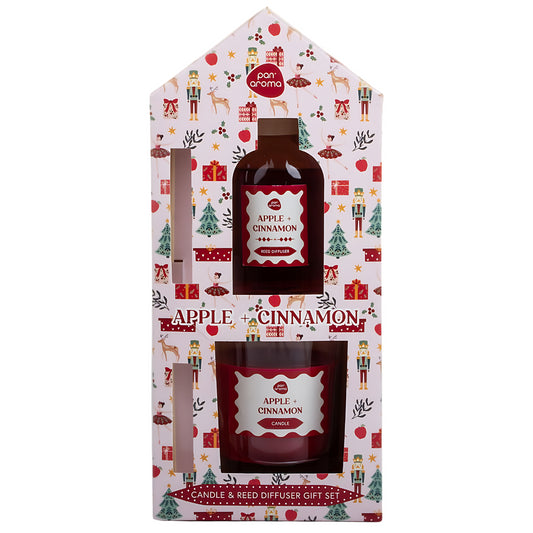 Pan Aroma Apple Cinnamon Red Diffuser & Candle Birthday Christmas Decor Gift Set