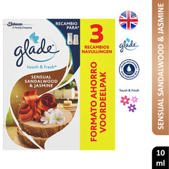 Glade Touch & Fresh Scented Refill Air Freshner Triple Pk Home Office 10ml