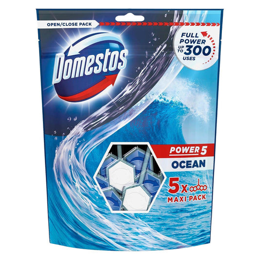 Domestos Ocean Power Toilet Rim 5 Clip Blocks Hygiene Odour Control Shine Foam