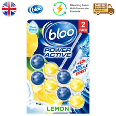 Bloo Power Active Toilet Rim Block Freshener Anti Limescale Twin Pack Lemon 50G
