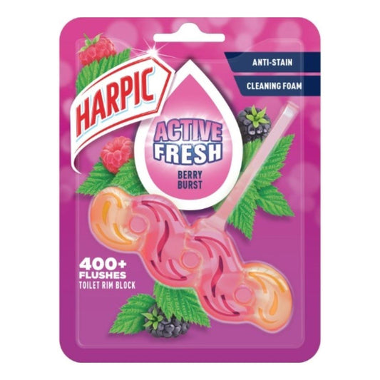 Harpic Toilet Rim Block Active Fresh Berry Burst Anti-Limescale Cleaning Foam