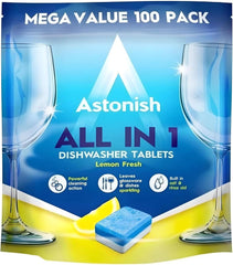 Astonish All In 1 Dishwasher Tablets Lemon Built Salt Rinse Aid 100 Washing Tabs