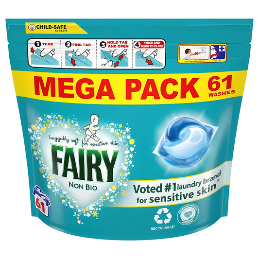 Fairy Laundry Detergent Pods Liquid Washing Capsules Non Bio 61 Washes