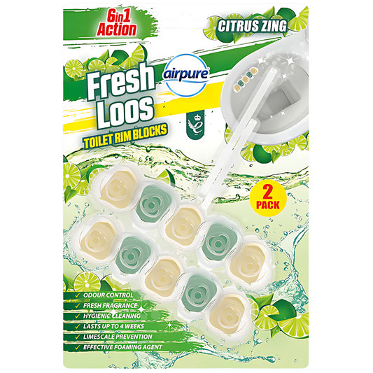 Airpure Fresh Loos Toilet Rim Blocks Lasting Fragrance Citrus Zing 50G