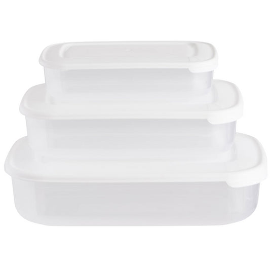 Wilko Rectangle Food Storage Container Clear Plastic Picnic Lunch Box Lid 3Pk