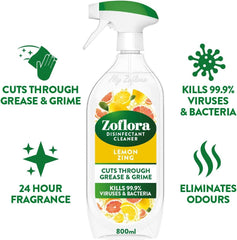 Zoflora Multipurpose Disinfectant Cleaner Spray Cut Grease Lemon Zing 800ml