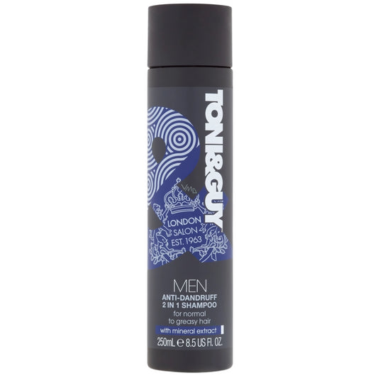 Toni&Guy Men Anti-Dandruff 2In1 Shampoo 250ml Normal Greasy Hair Mineral Extract