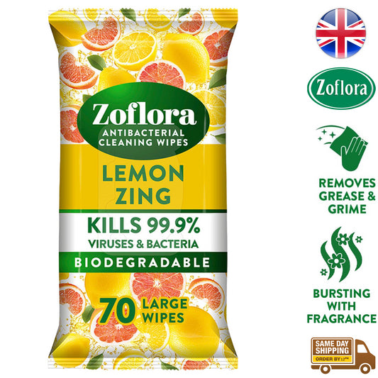 Zoflora Antibacterial Multi Surface Cleaning 70 Large Wipes Lemon Zing