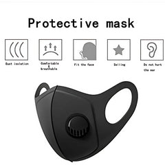 Reusable Black Face Mask With Breathing Valve For Running Outdoor Cycling