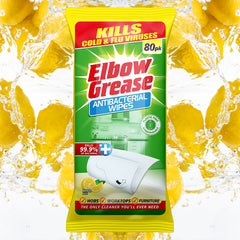 Elbow Grease Anti Bacterial Wipes Lemon Surface Cleaner Dirt Remover 80Pk