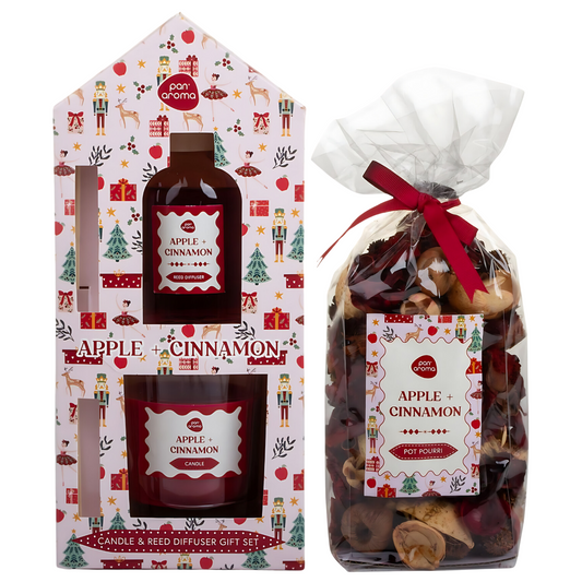 Pan Aroma Apple & Cinnamon Fragrance Bundle | Reed Diffuser, Candle & Pot Pourri