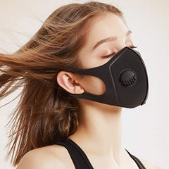 Reusable Black Face Mask With Breathing Valve For Running Outdoor Cycling