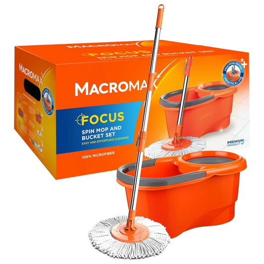 Macromax Focus 360° Floor Magic Spin Mop Bucket Set Microfibre Rotating Dry Head