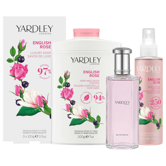 Yardley London English Rose Bundle Mist 200ml Powder 200g EDT 50ml Soap 3X100g