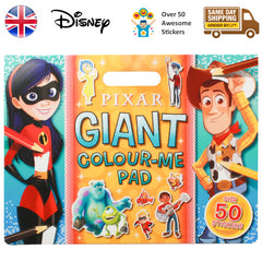 Disney Pixar Colour Me Giat Pad With Amazing Stickers For Kids Children Girl Boy