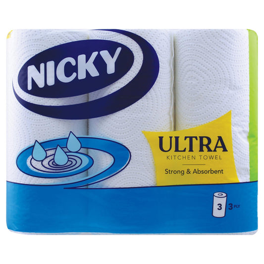 Nicky Ultra Kitchen Towel Rolls Cleaning Strong Absorbant White 3 Ply Paper