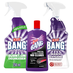 Cillit Bang Power Hob Cleaner, Burnt On Degreaser, Bleach & Hygiene Bundle Set