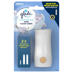 Glade Compressed Spray Holder Pure Clean Linen 10ml Air Freshener Refill Machine