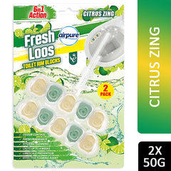 Airpure Fresh Loos Toilet Rim Blocks Lasting Fragrance Citrus Zing 50G