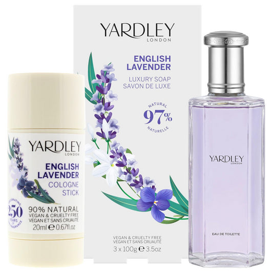 Yardley London English Lavender Bundle Cologne Stick 20ml, EDT 50ml, Soap 3X100g