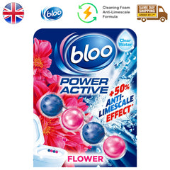 Bloo Power Active Toilet Rim Block Freshener Anti Limescale Flower 50G