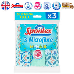 Spontex Microfibre Mosaik Cloth Washable Dirt Remover Grease Cleaner 3Pk