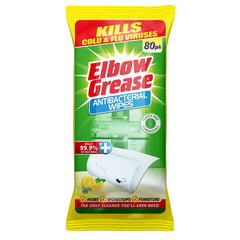 Elbow Grease Anti Bacterial Wipes Lemon Surface Cleaner Dirt Remover 80Pk