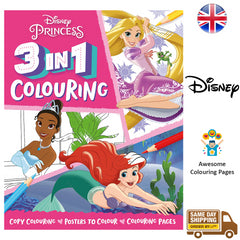 Disney Princess 3 In 1 Colouring Book Favourite Characters For Kids Boys Girls