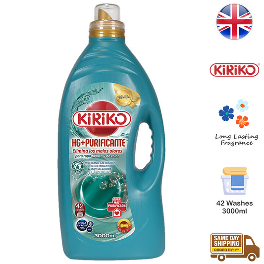 Kiriko Clothes Laundry Detergent Washing Liquid Hugeine Sanitising 42 Wahes 3L