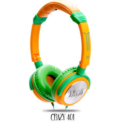 Idance Crazy 401 Dj Portable Headphones Inline Mic Orange & Green Ipod Iphone