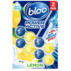 Bloo Power Active Toilet Rim Block Freshener Anti Limescale Twin Pack Lemon 50G