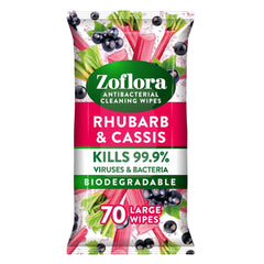 Zoflora Antibacterial Multi Surface Cleaning 70 Large Wipes Rhubarb & Cassis