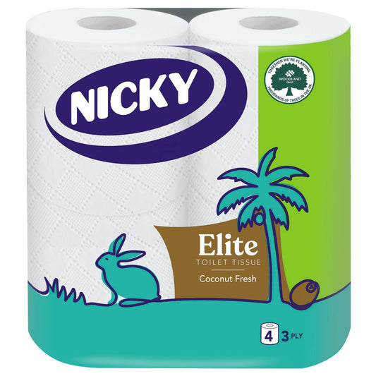 Nicky Elite Toilet Tissue Rolls With Coconut Fresh Soft 3 Ply White Paper