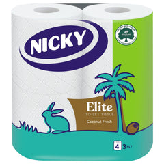 Nicky Elite Toilet Tissue Rolls With Coconut Fresh Soft 3 Ply White Paper