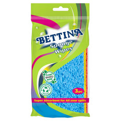Bettina Sponge Wipes Super Absorbent All Your Spills 3pc Streak-Free Cleaning