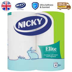 Nicky Elite Toilet Tissue Rolls With Lotion Fragrance 3 Ply White Paper