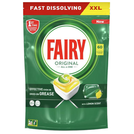 Fairy Original Dishwasher 60 Tablets Lemon Scent Grease Cleaner Dirt Remover