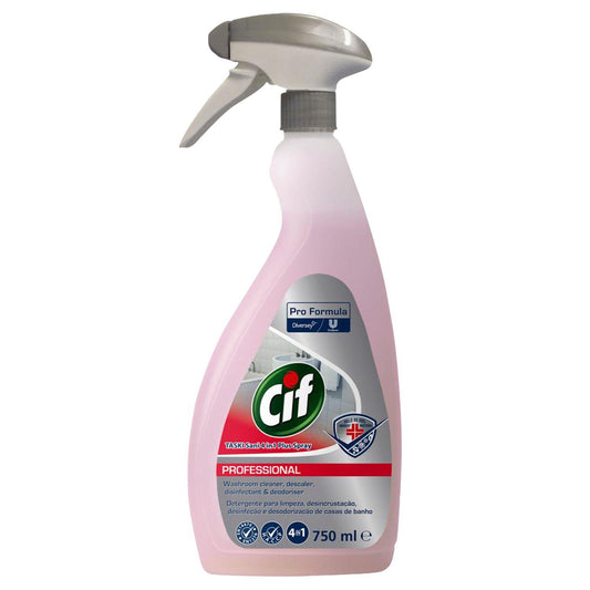 Cif 4 In 1 Washroom Cleaner Spray Disinfectant Descaler Deodoriser 750ml