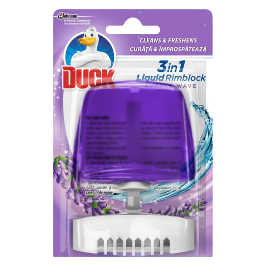 Duck WC Active 3 In 1 Purple Wave Toilet Liquid Rimblock Cleans Freshens Flush