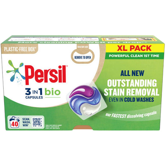 Persil 3 In 1 Bio Capsules Powerful Outstanding Stain Removal 40 Washes 844G