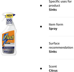 Flash Tough Kitchen Surface Degrease Spray Grease Cleaner Remover Citrus 800ml