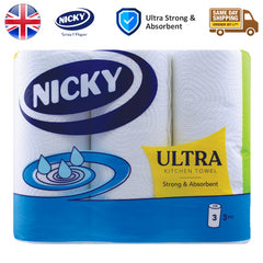Nicky Ultra Kitchen Towel Rolls Cleaning Strong Absorbant White 3 Ply Paper