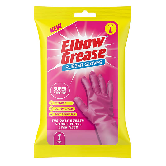 Elbow Grease Household Rubber Gloves Pink Large Strong Non Slip Durable