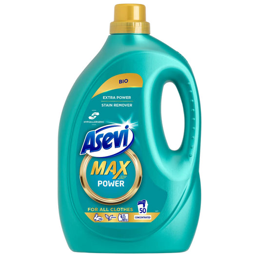 Asevi Max Power Bio Fabric Laundry Detergent Liquid Concentrate 50 Washes 2.5L