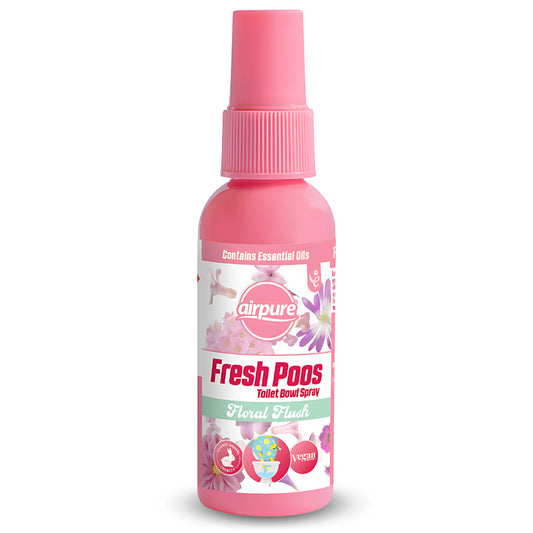 Airpure Fresh Poos Toilet Bowl Spray Air Freshener Fragrance Floral Flush 60ml