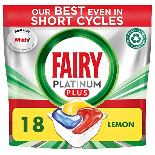 Fairy Platinum Dishwasher 18 Tablets Lemon Scent Grease Cleaner Dirt Remover