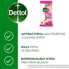 Dettol Flower Power Scented Multipurpose Surface Cleaning Biodegradable 50 Wipes