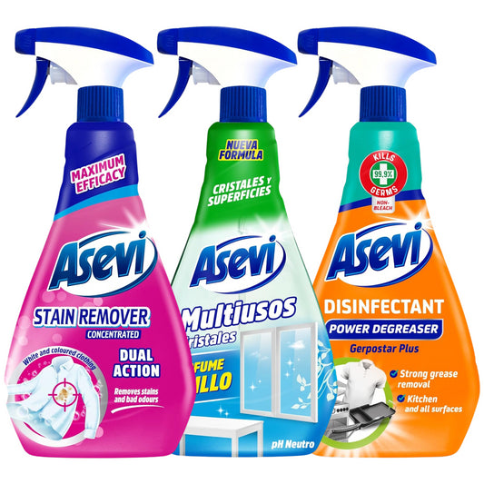 Asevi Stain Remover Spray Bundle Set Clothes Kitchen Degreaser Glass